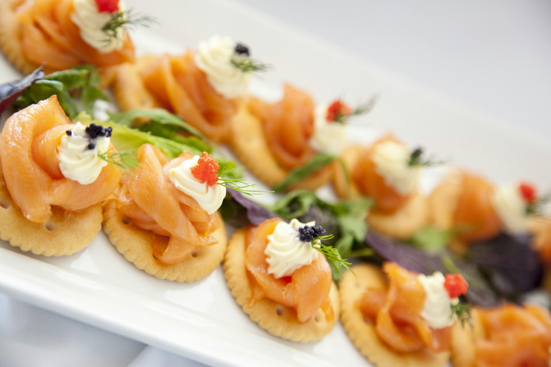 Smoked salmon canapés with crème fraîche