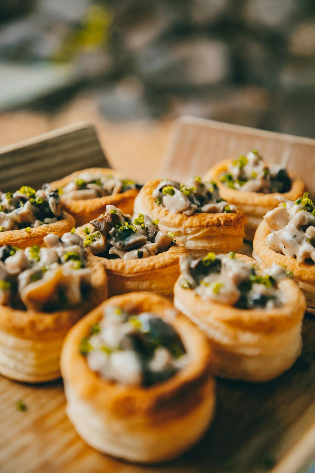 Mushroom vol-au-vents on a board